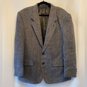 Men's Vintage Dark Academia Wool Tweed Herringbone Single Breasted Blazer 42S
